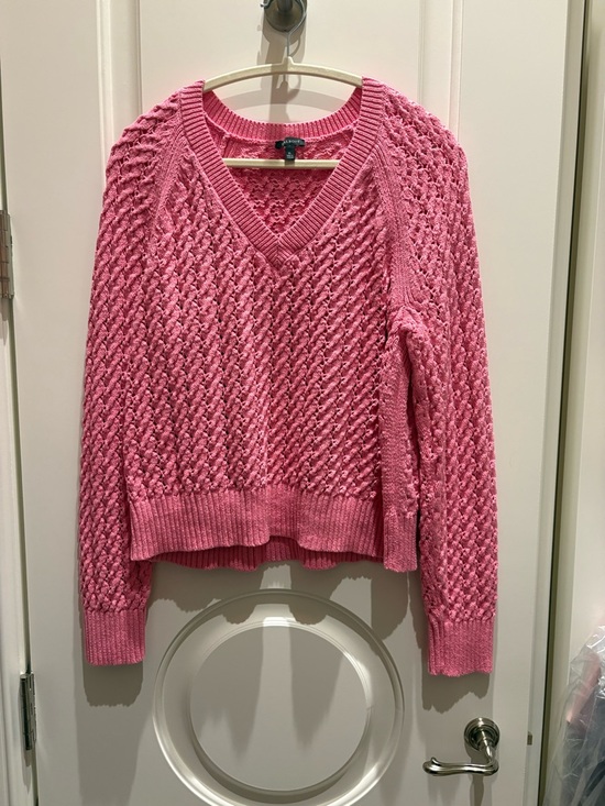 Talbots Sweaters - Talbots Pink Cable-Knit V-Neck Sweater